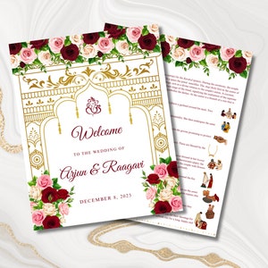 Hindu Wedding Program | Hindu Wedding Ceremony Guide | Customizable Digital PDF Download Printable