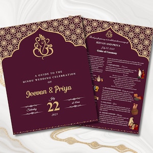 Hindu Wedding Program | Hindu Wedding Ceremony Guide | Customizable Digital PDF Download Printable