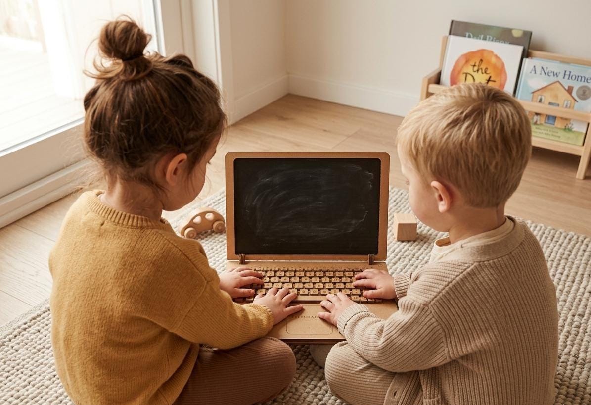 Cardboard Laptop Toy | Montessori Pretend Play Computer | Screen