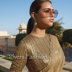 Gold Indian Blouse, Readymade Blouse, Padded Sleeveless Blouse, Saree Blouse, Sari Blouse, Indian Blouse for saree lehenga blouse for women