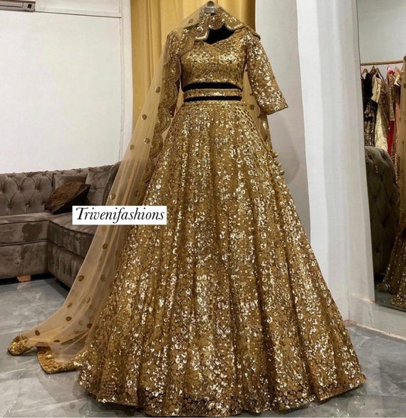 Gold Tulle Gown With Dupatta – Nitika Gujral