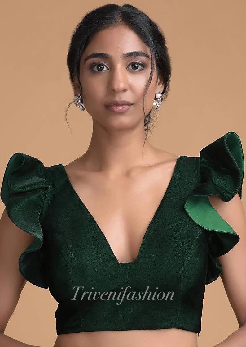 Buy Made to Order Green Velvet Sari Blouse Bottle Green Velvet Online in  India - Etsy
