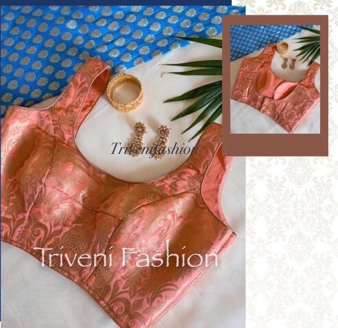 Pink Brocade Silk Cutsleeves Blouse Indian Designer Blouse Etsy