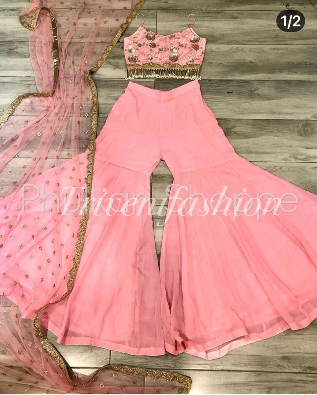 Sharara With Crop Top Dress Indian Wedding Sangeet Reception Etsy