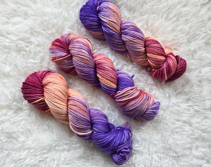 OOAK Pink Purple Orange - Classic Worsted - 100% Superwash Merino Wool Yarn