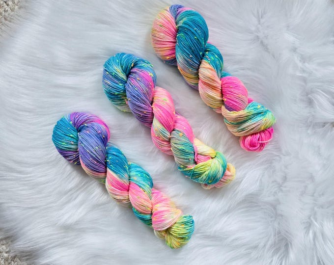 Space Unicorn - Neon Fingering Weight - Superwash Merino/Donegal Neps Yarn