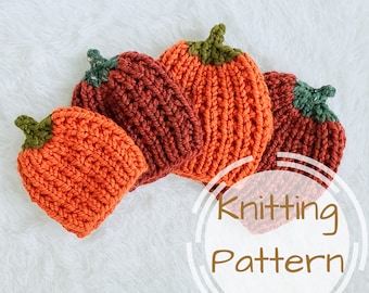 Patrón de tejido - Gorro de cosecha de calabaza - Gorro de punto - Gorro de calabaza