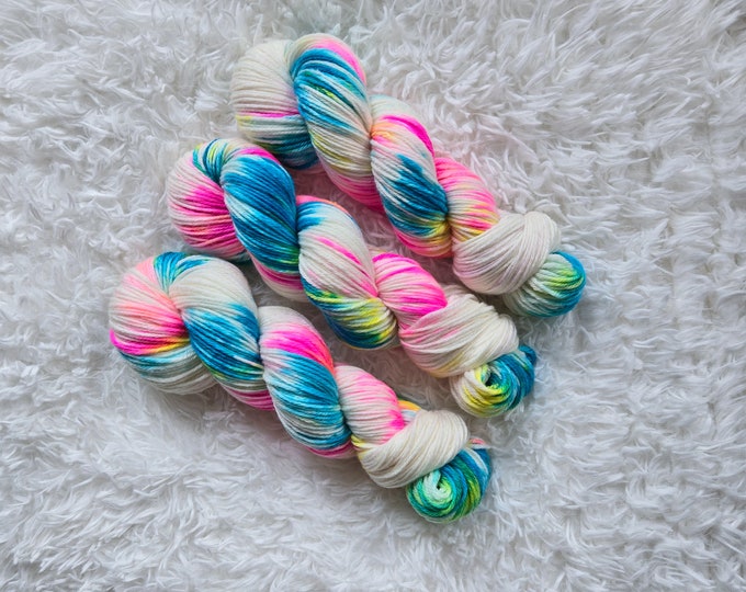 Neon Rainbow - Classic Worsted - 100% Superwash Merino Wool - Hand Dyed Yarn