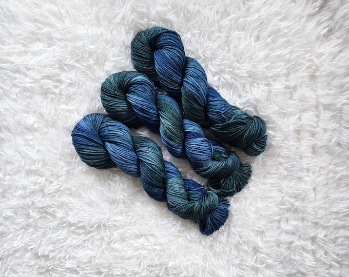 OOAK Blue & Green - DK Sock - Superwash Merino/Nylon Hand Dyed Yarn