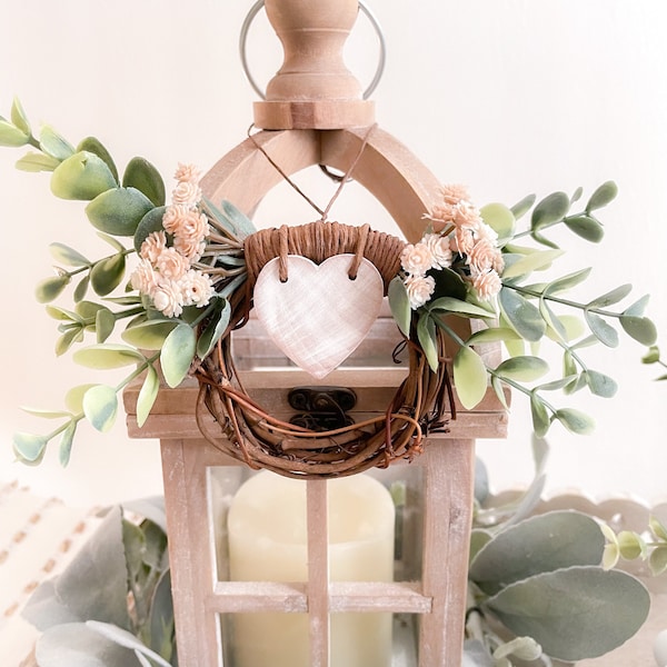 Eucalyptus and champagne baby's breath swag. Lantern swag champagne bridal color. Wedding country decor for lanterns. Lantern centerpiece