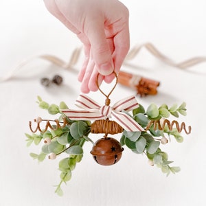 Kissing Mistletoe Ornament: Rustic Jingle Bell, Farmhouse Christmas Decor