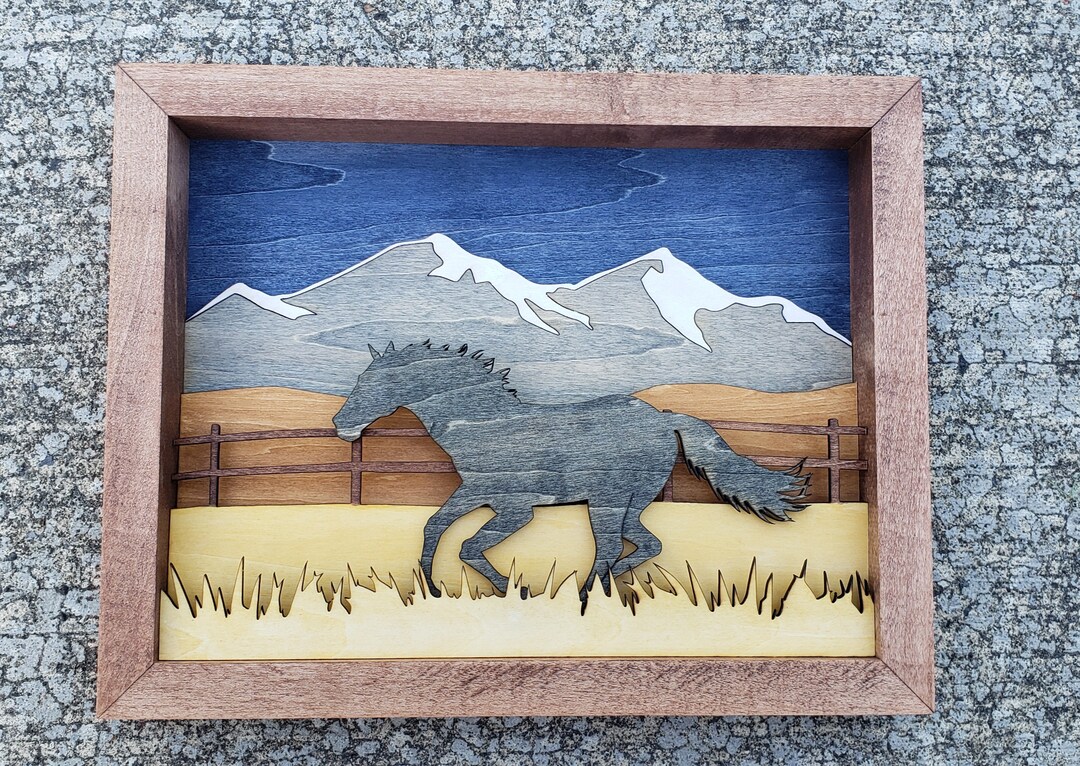 Horse Shadow Box Laser Cut Stained Painted 11.5 X Etsy