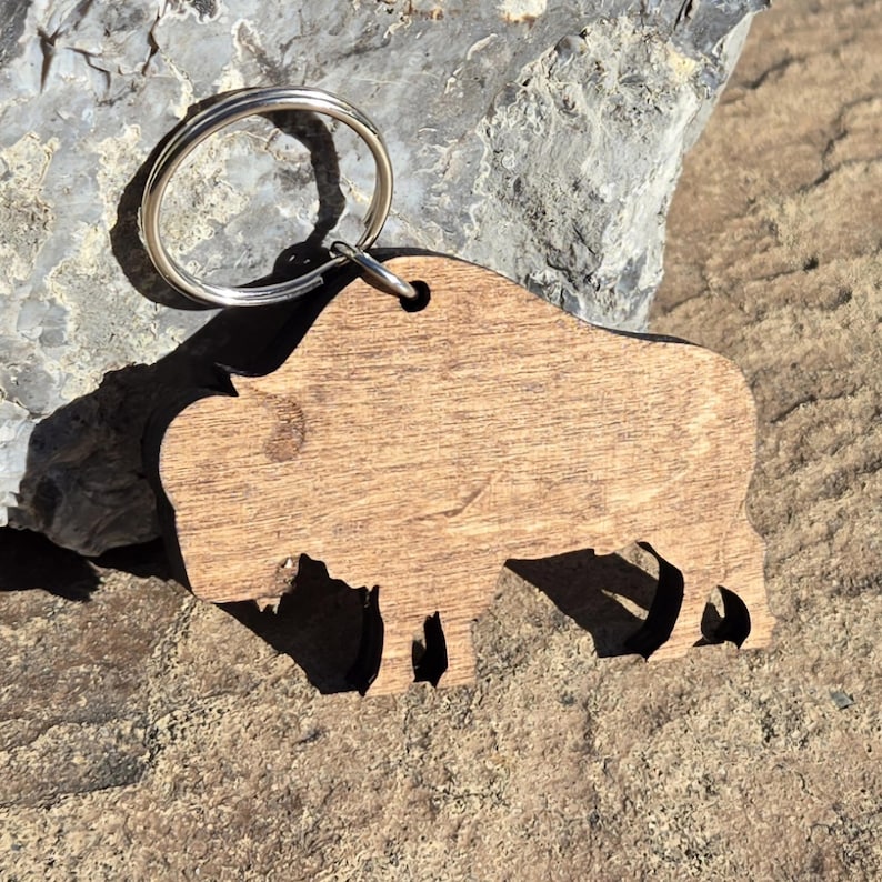 Stained Wood Buffalo Key Chain With Heart Cutout Option. Made From 1/4 ...