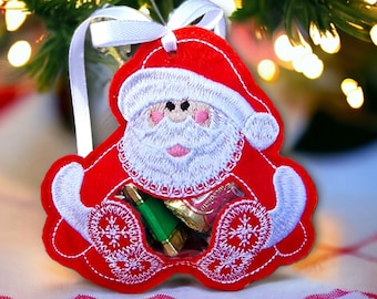 Treat Bag &quot;Santa&quot; Machine Embroidery Design in Hoop, Santa Claus Christmas Sweets Bag