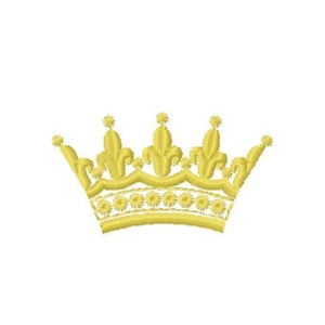May include: A gold crown with a decorative design. The crown has three points with fleur-de-lis details.