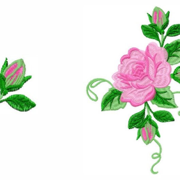 Roses Embroidery Design, Pink Roses embroidery file, flower motif, rose machine embroidery scheme, Flowers pattern, rose branch,