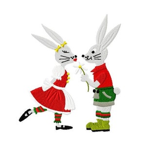 Hares in Love, Bunny with Flowers, Rabbit Family - Machine Embroidery Design