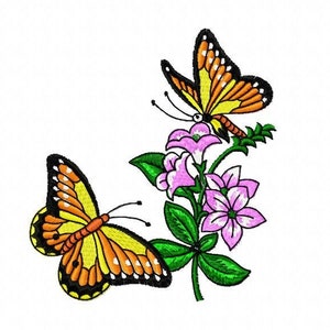 Butterfly on Flowers Machine Embroidery Design (Digital Download)