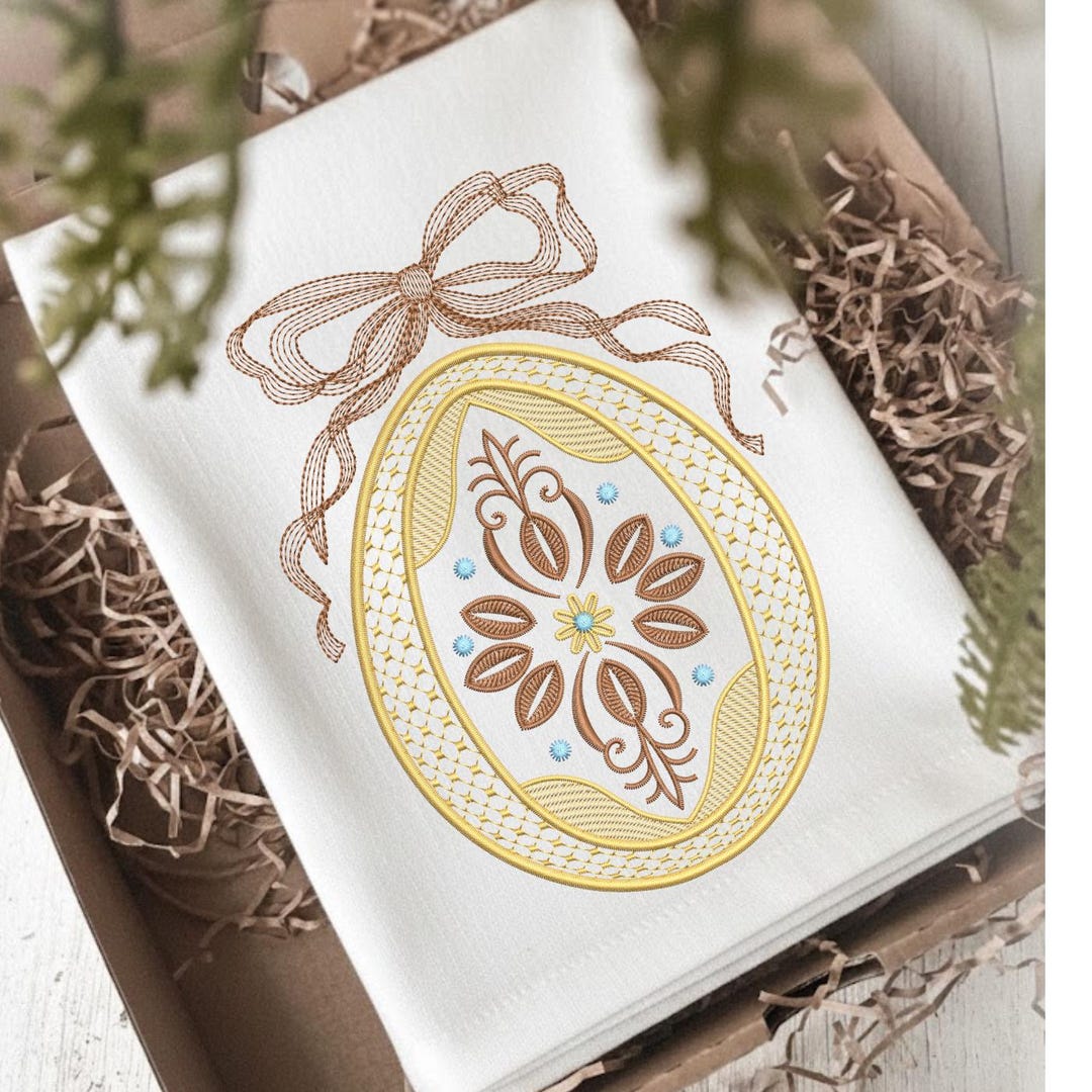 Easter Egg Machine Embroidery Design With Ribbon Bow, Mesh Frame ...