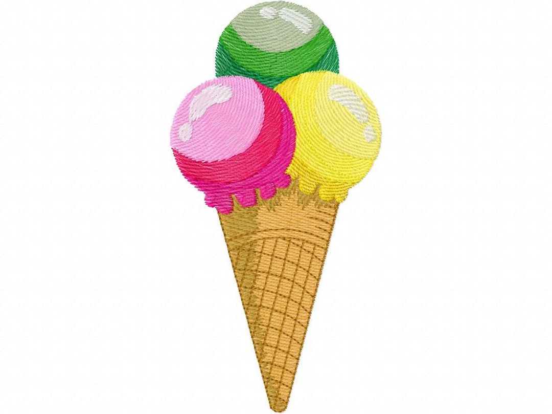 Ice Cream Embroidery Design, Ice Cream Cone Embroidery Design, Melting