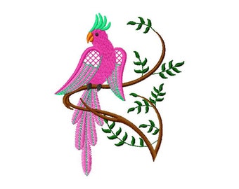 Cockatoo Parrot Embroidery Design, Bird on Tree (PES, DST, JEF) (Digital Download)