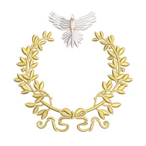 Golden Laurel Wreath with Holy Spirit Dove – Machine Embroidery Design, 4 sizes