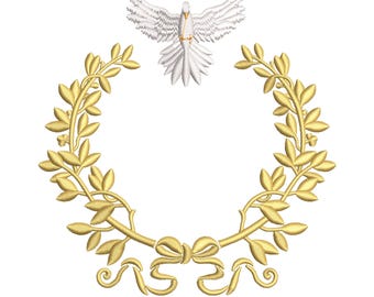 Golden Laurel Wreath with Holy Spirit Dove – Machine Embroidery Design, 4 sizes