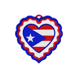Flag of Puerto Rico, Machine Embroidery Design, Heart of Puerto Rico FSL, Freestanding Lace Independence Day, 25 July