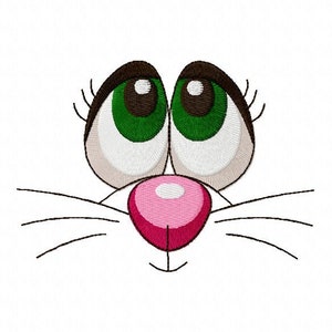 Cara de conejo, archivo de bordado, cara de gato, personaje de dibujos animados, cara de animal, bordado de ojos, plantilla de bordado, archivo de cara