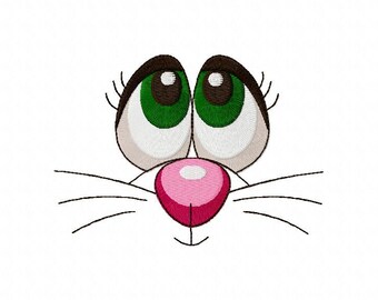 Cartoon Cat Face Embroidery Design, Animal Eyes (Digital Download)