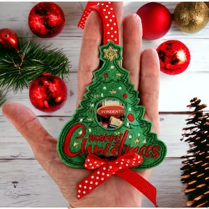 Merry Christmas Christmas Tree Treat Bag Machine Embroidery Design 7 Sizes