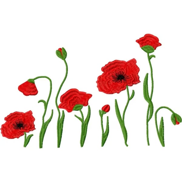 Poppy Flowers Machine Embroidery Design, Wildflowers, Meadow Flowers,set of eight different poppy flowers