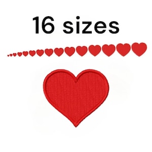 Mini motif de broderie coeur 16 tailles, petites formes de coeur, motif coeur à la machine à broder, mini motif coeur, téléchargement de broderie