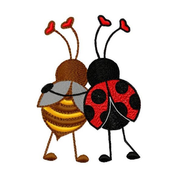 Bee and Ladybug - Love and Friendship. Machine Embroidery Design, Kids Embroidery Insects