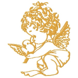 Engeltje, engel met een vogel, baby met een duif machineborduurontwerp