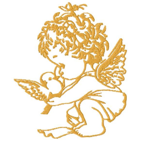 Petit ange, ange avec un oiseau, bébé avec un motif de broderie machine colombe