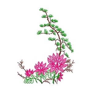 Lotus Flowers Machine Embroidery Design, Japanese Ekibana, Flower Embroidery Design, Lotus blossom pattern