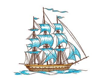 Embroidery Design Sailboat, Machine embroidery corvette, Pirate ship digital embroidery, Nautical embroidery, Instant download