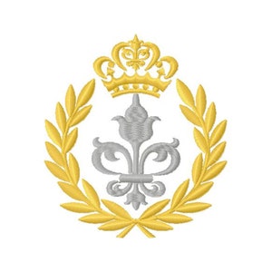 Marco de monograma Fleur De Lis, corona de laurel con corona 6 tamaños Diseño de bordado a máquina