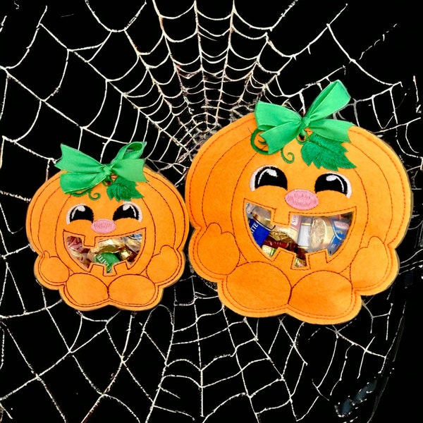 Candy Holder "Cute Pumpkin" - Machine Embroidery Design. Halloween Treat Bag-8 sizes