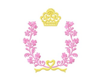 Princess Crown Laurel Frame - Machine Embroidery Design (Digital Download)