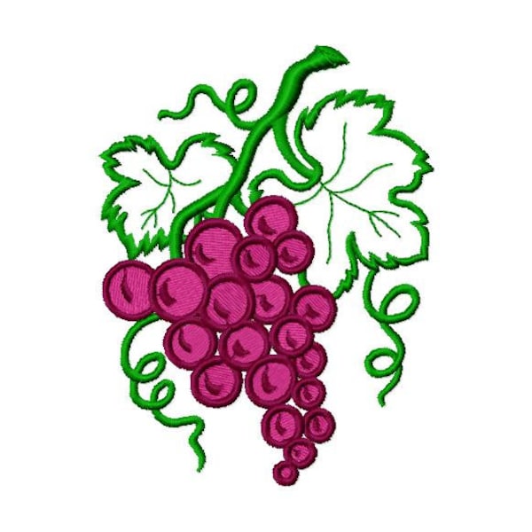 Motif de broderie Machine raisins, grappe de raisins, branche de raisin, raisins sur une branche, raisins d’été, motif de broderie numérique