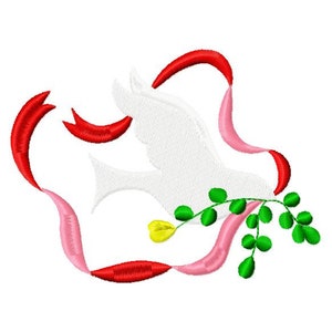 Peace Dove with Ribbon and Olive Branch Machine Embroidery Design - Flying Dove 8 sizes