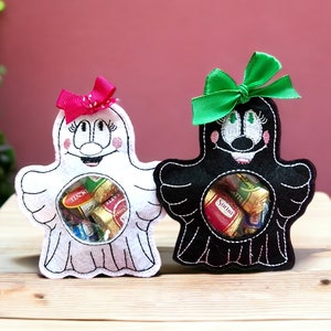 Fantasma - Borsa per dolcetti, disegno ricamo a macchina, borsa per caramelle di Halloween in telaio 8 dimensioni