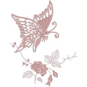 Leichter einfarbiger Schmetterling, der auf einer Blume sitzt - Maschinenstickerei-Design.