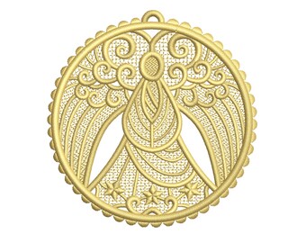 Lace Angel Embroidery Design – Freestanding ITH Christmas Ornament (Digital Download)