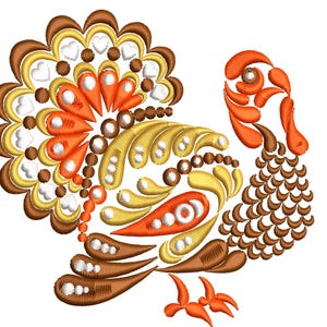 Thanksgiving Turkey Machine Embroidery Design, Colorful Beautiful Turkey 9 Sizes