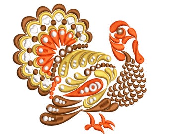 Diseño de bordado a máquina de pavo de Acción de Gracias, hermoso y colorido pavo, 9 tamaños