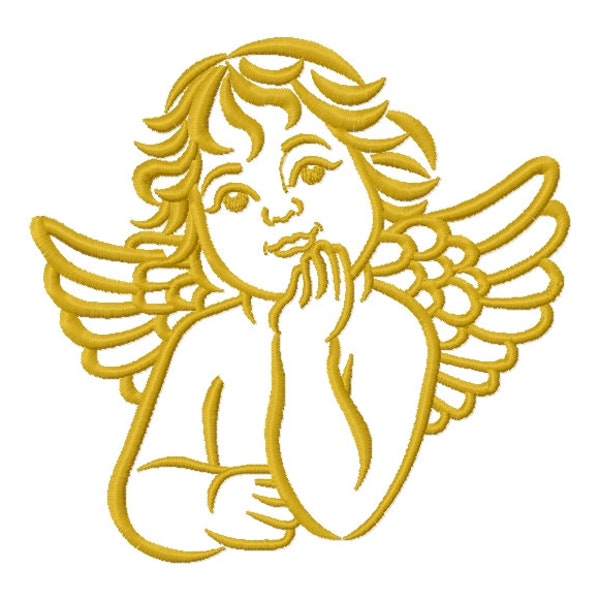 Cute Baby Angel - Machine Embroidery Design. Child with Golden Wings