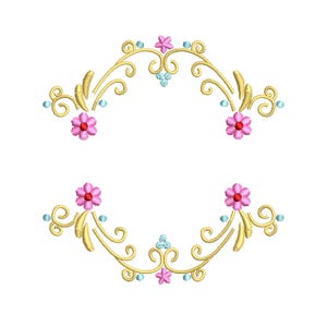 Floral Embroidery Frame Design – Elegant Machine Embroidery Pattern with Scrolls & Flowers | ITH Vintage Border 3 sizes